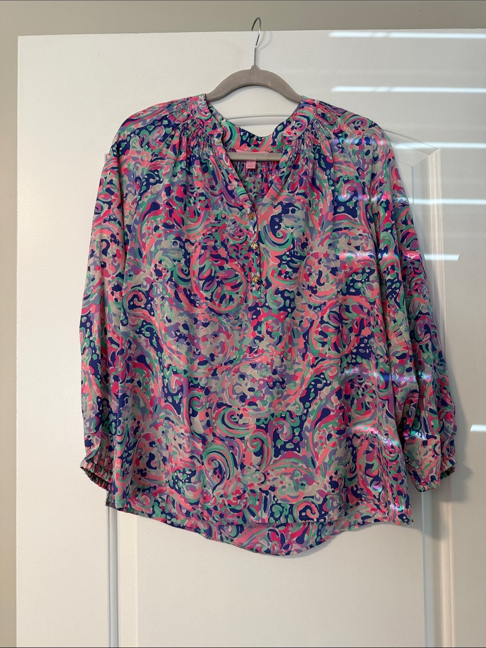 Lilly Pulitzer Paisley V-Neck Blouse - Pink & Blue